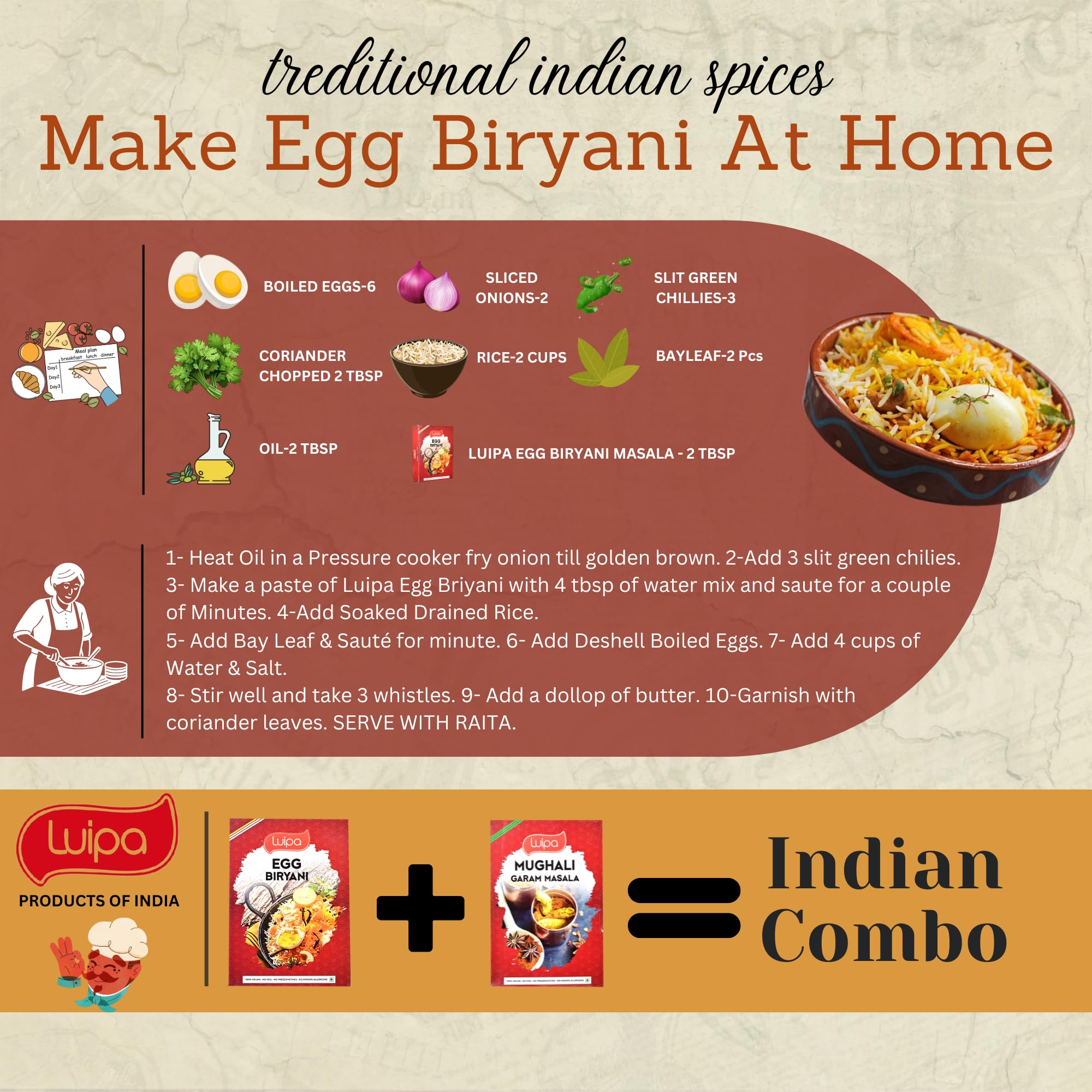 Luipa Egg Biryani & Nihari Masala Spice Combo - 100% Vegan, No MSG, No Preservatives - 50g Each - Perfect for Indian Cooking, Vegan Recipes & Flavorful Home Meals