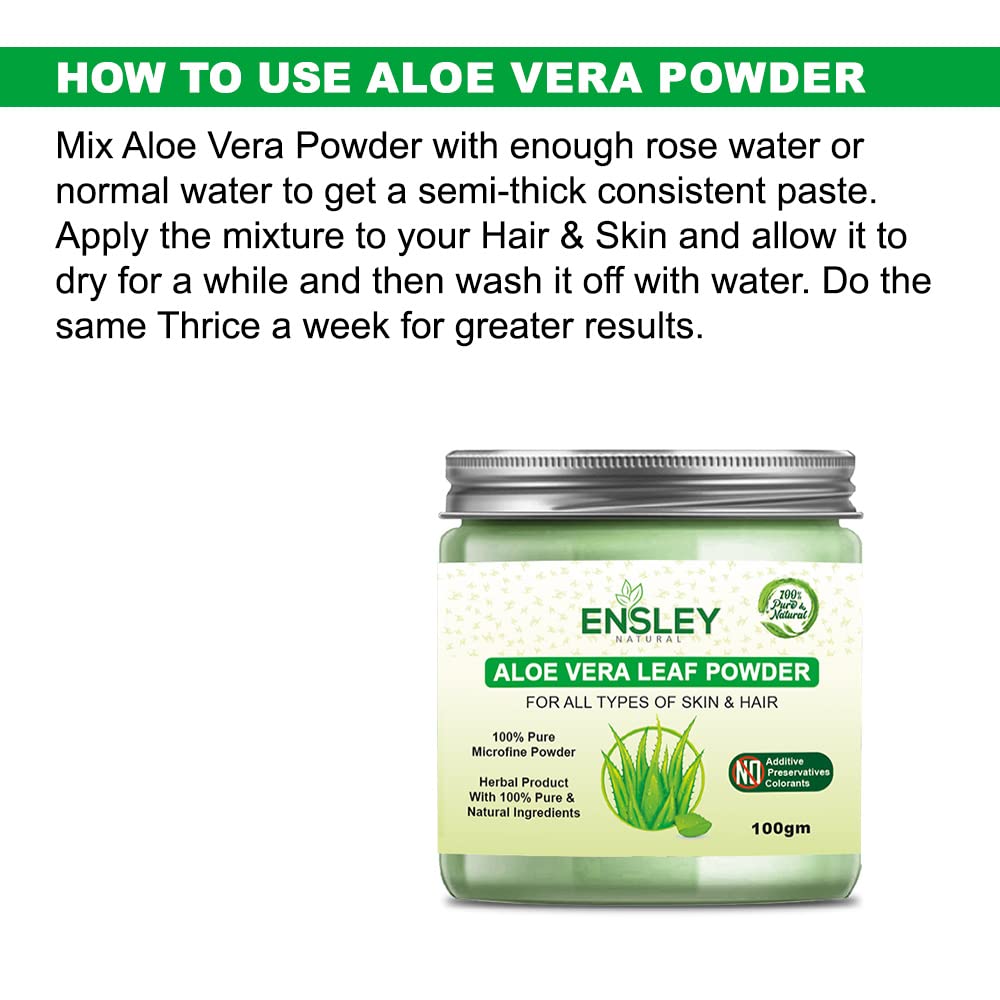 Ensley Natural Aloe Vera Leaf Powder 200g (Pack of 2) - Deep Cleansing, Skin Detox & Hydration | Organic Face Mask & Body Scrub Ingredient for Glowing Skin