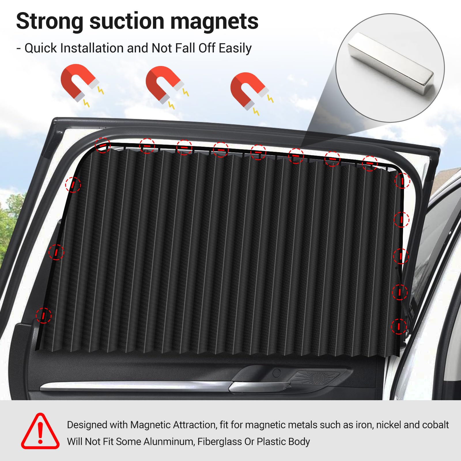 ZATOOTO Magnetic Car Window Sun Shades - 2 Pack Black Privacy Covers & Blinds for UV Protection & Heat Reduction - Perfect for Baby Sleeping, Road Trips & Summer Driving