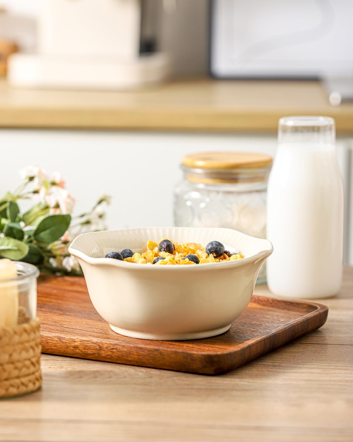 Hasense 20 oz Ceramic Soup Bowls Set of 6 - Microwave & Dishwasher Safe Cereal Bowls for Soup, Noodles, Salad, Fruits - Oven Safe Kitchenware for Daily Use & Housewarming Gifts (Lotus Design, Beige) - Perfect for Family Dinners, Parties & Meal Prep