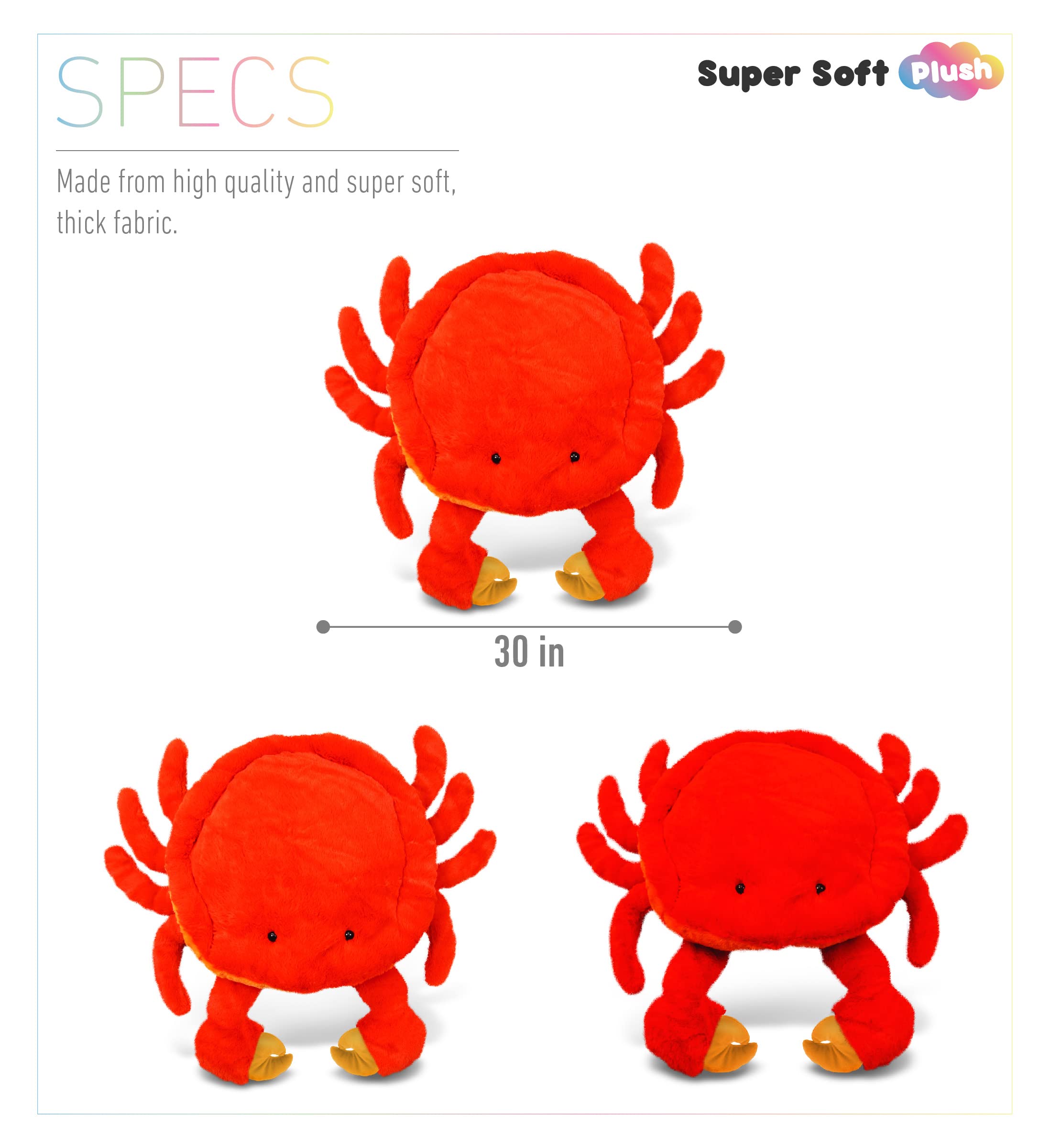 DolliBu 30 Inch Super Soft Red Crab Plush Stuffed Animal Pillow - Jumbo Hugging Toy for Kids & Toddlers, Cozy Nap Buddy & Floor Cushion - Perfect for Bedtime, Playtime & Nursery Decor