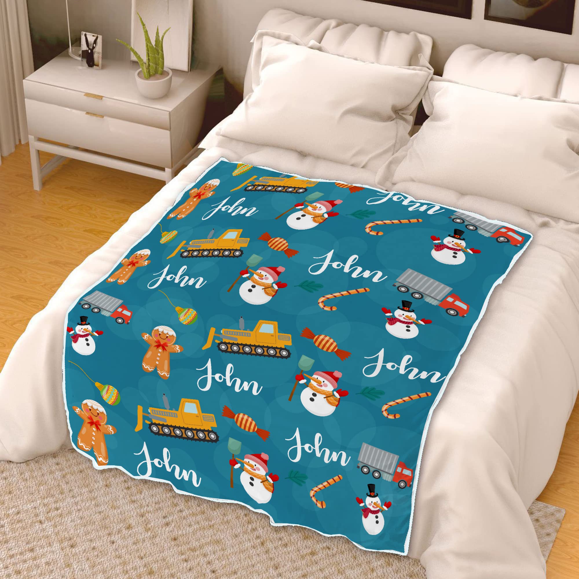 Personalized Baby Blanket with Name - Custom Fleece Blanket for Boys & Kids - Construction Truck Design - Christmas Gift for Babies & Toddlers - Cozy & Soft for Nursery, Bedtime & Playtime