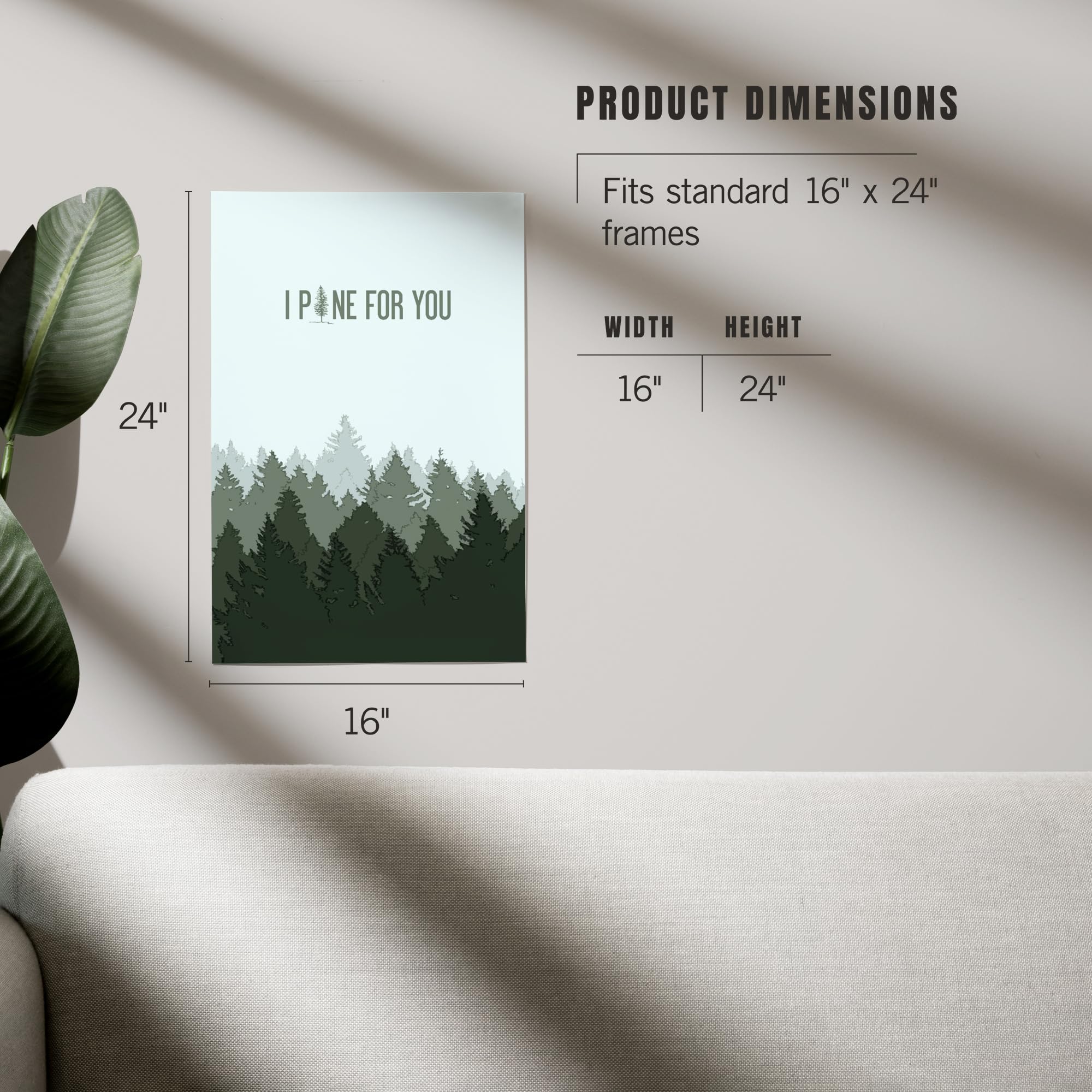Lantern Press 16x24 Inch Giclee Art Print - 'I Pine for You' Pine Tree Wall Decor - Premium Canvas Painting for Living Room, Bedroom & Office