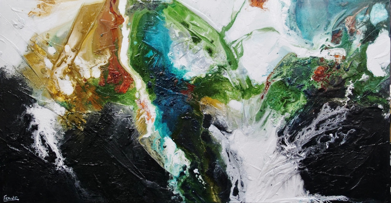 190cm x 100cm Green Black Textured Abstract Seeded Potion Painting - Modern Wall Art for Living Room, Bedroom & Office Decor