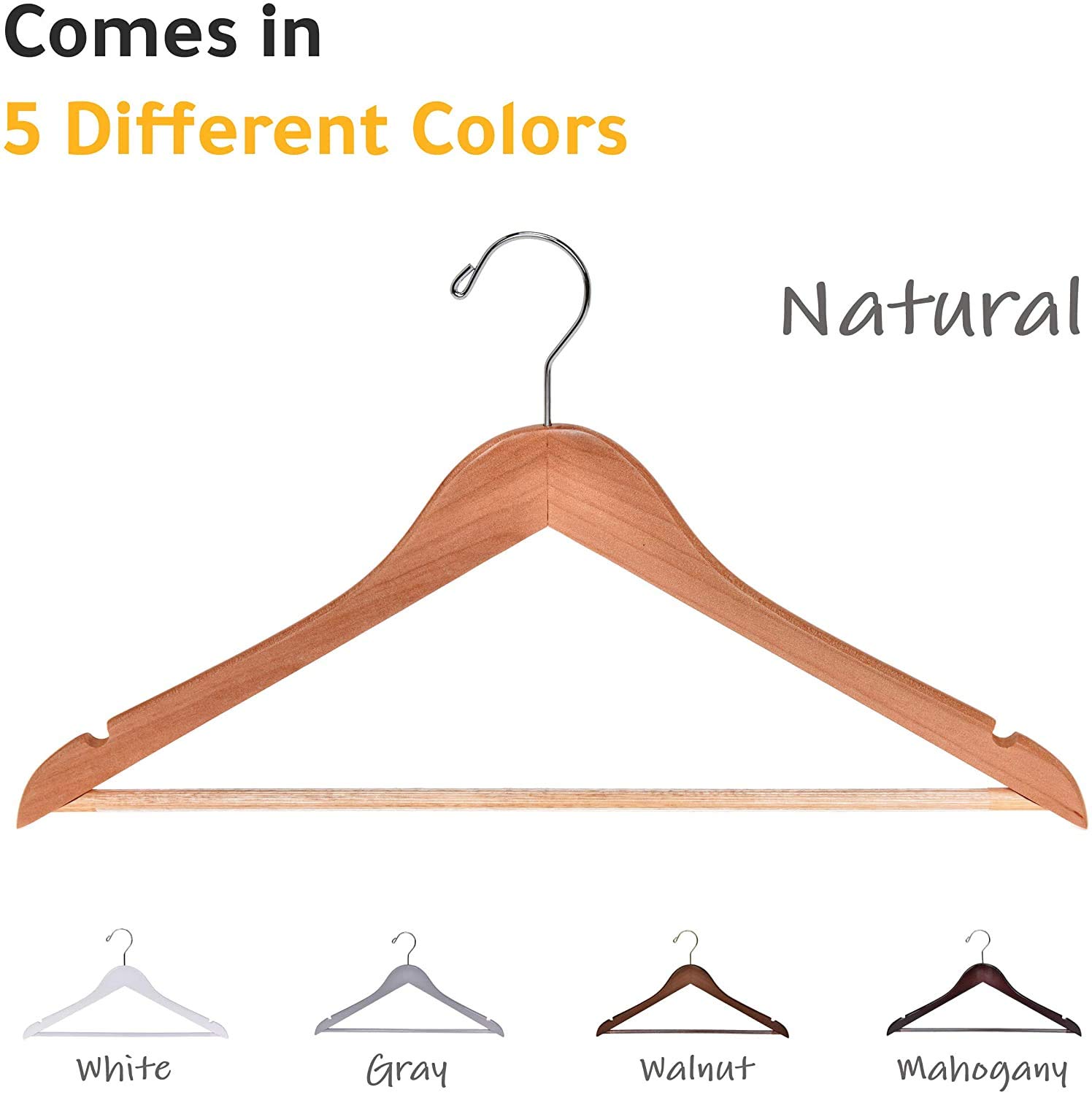 Premium Solid Wooden Hangers - 80 Pack Slightly Curved Coat Hangers with Chrome Hooks - Heavy Duty Clothes Hanger for Jackets, Shirts, Pants & Suits - Natural Wood Closet Organizer for Home, Hotel & Retail Use
