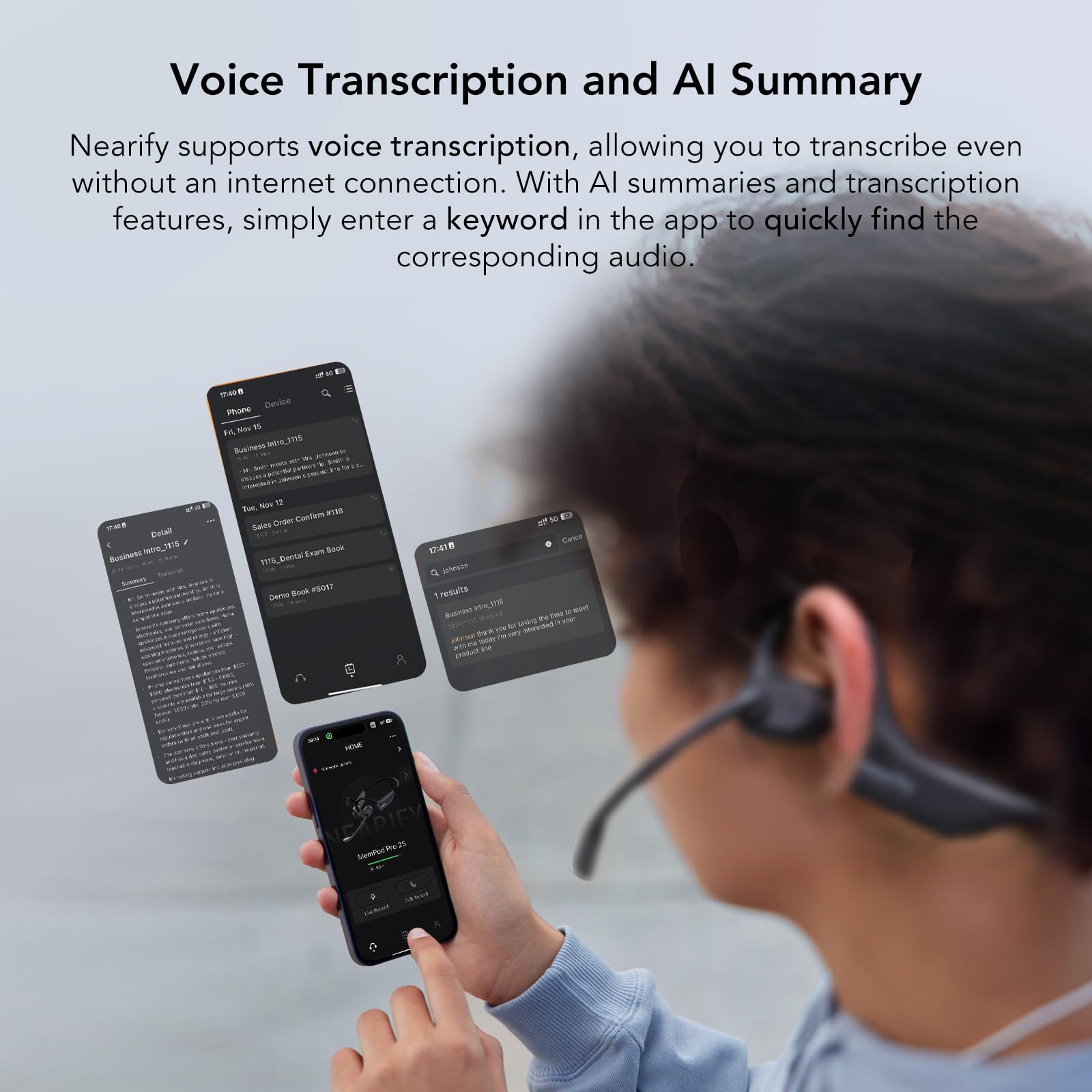 MemPod Pro 2S Open Ear Bluetooth Headset with Mic - ChatGPT Powered Voice Recorder & Transcription, Wireless Dongle & App Control, Supports 10 Languages - Perfect for Lectures, Online Meetings, Conference Calls & Remote Work