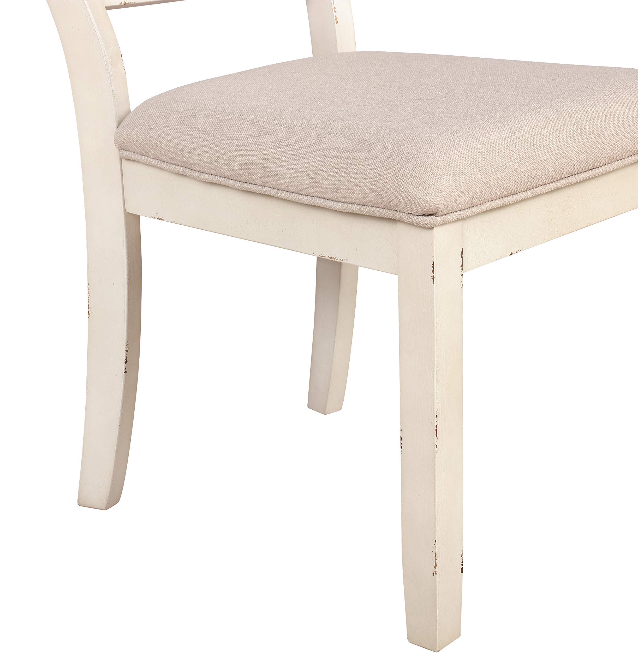 Roundhill Furniture Prato Wood Cross Back Upholstered Dining Chairs Set of 2 - Antique White & Tan - Modern Farmhouse Style for Kitchen, Dining Room & Restaurant