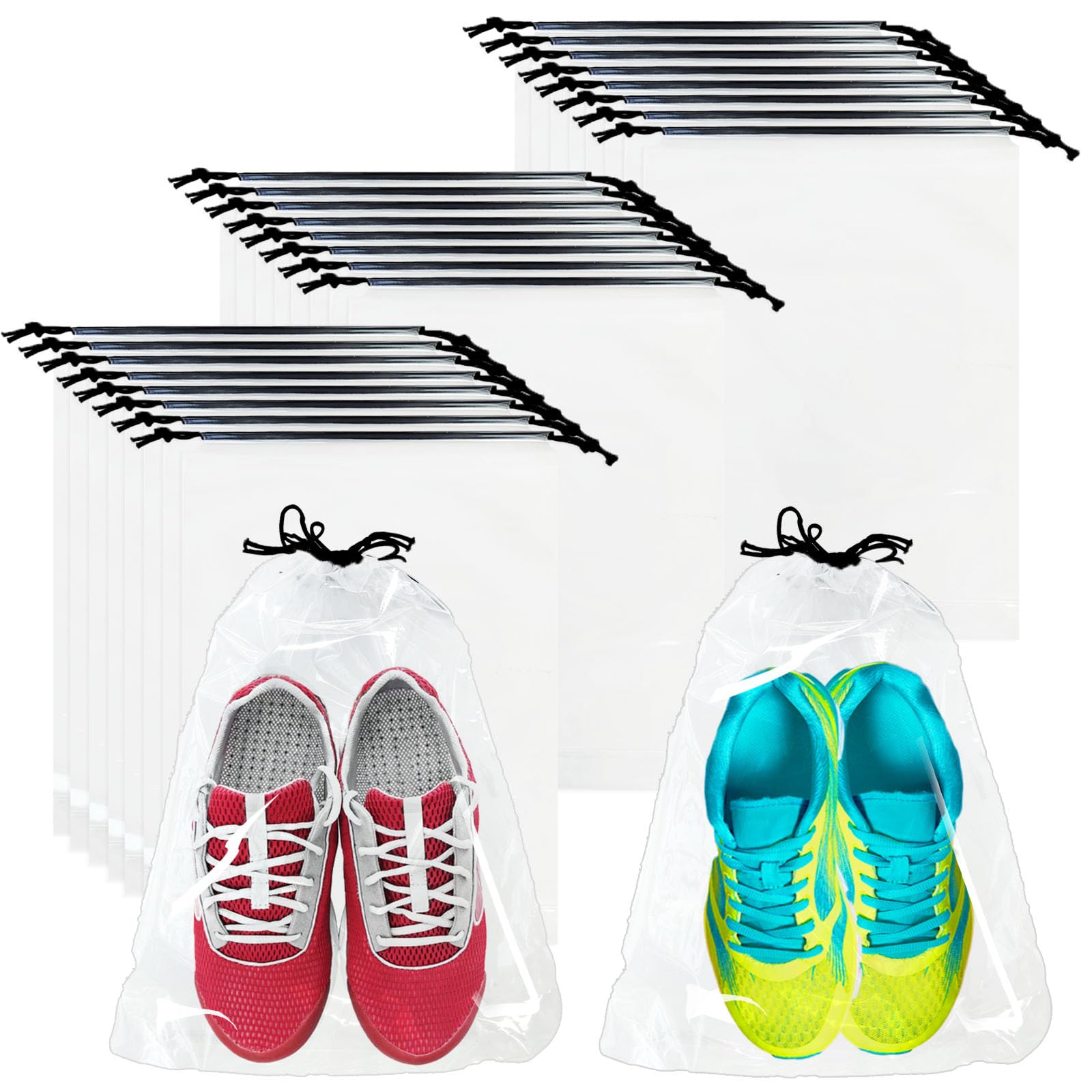 50 Pack Clear Travel Shoe Bags with Drawstring - Large Transparent Shoe Storage Organizers for Men & Women - Perfect for Packing, Gym, Travel & Dust Protection