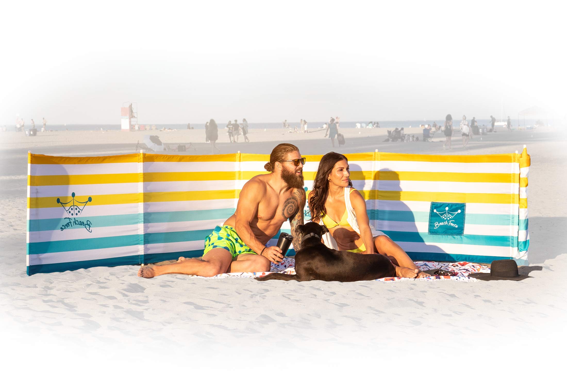 Premium 20ft Beach Windscreen Privacy Fence - Windproof Sand Barrier with Carry Bag & Rubber Mallet | Sunset Design for Oceanfront Protection, Backyard Parties & Camping Privacy