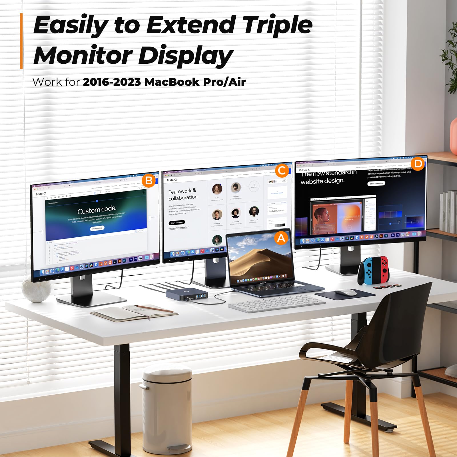 13-in-1 USB C Docking Station with Dual HDMI & 65W PD - Triple Display Dock for Mac Mini M4/M1/M2/M3, MacBook Pro/Air, Dell, HP, Lenovo, Surface - Includes VGA, 4 USB 3.0, Ethernet Port - Perfect for Home Office & Multi-Monitor Workstations