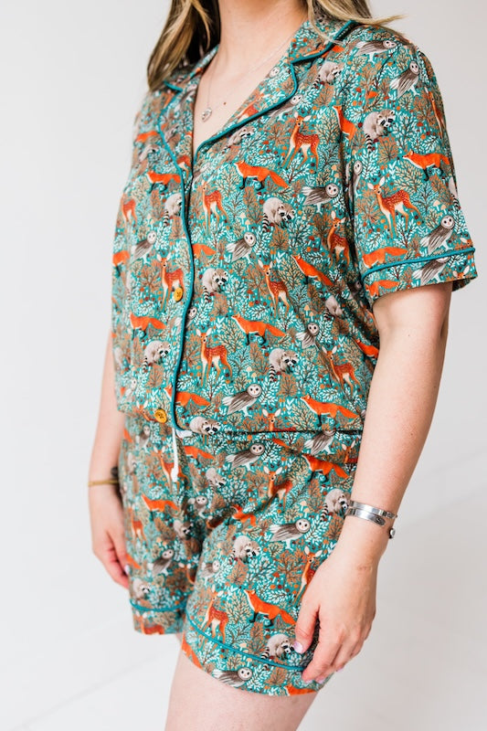 Teal Thicket Women's Relaxed Short Sleeve Pajama Set - Soft Cotton Sleepwear for Women, Comfy Lounge Outfit for Bedtime & Relaxation at Home