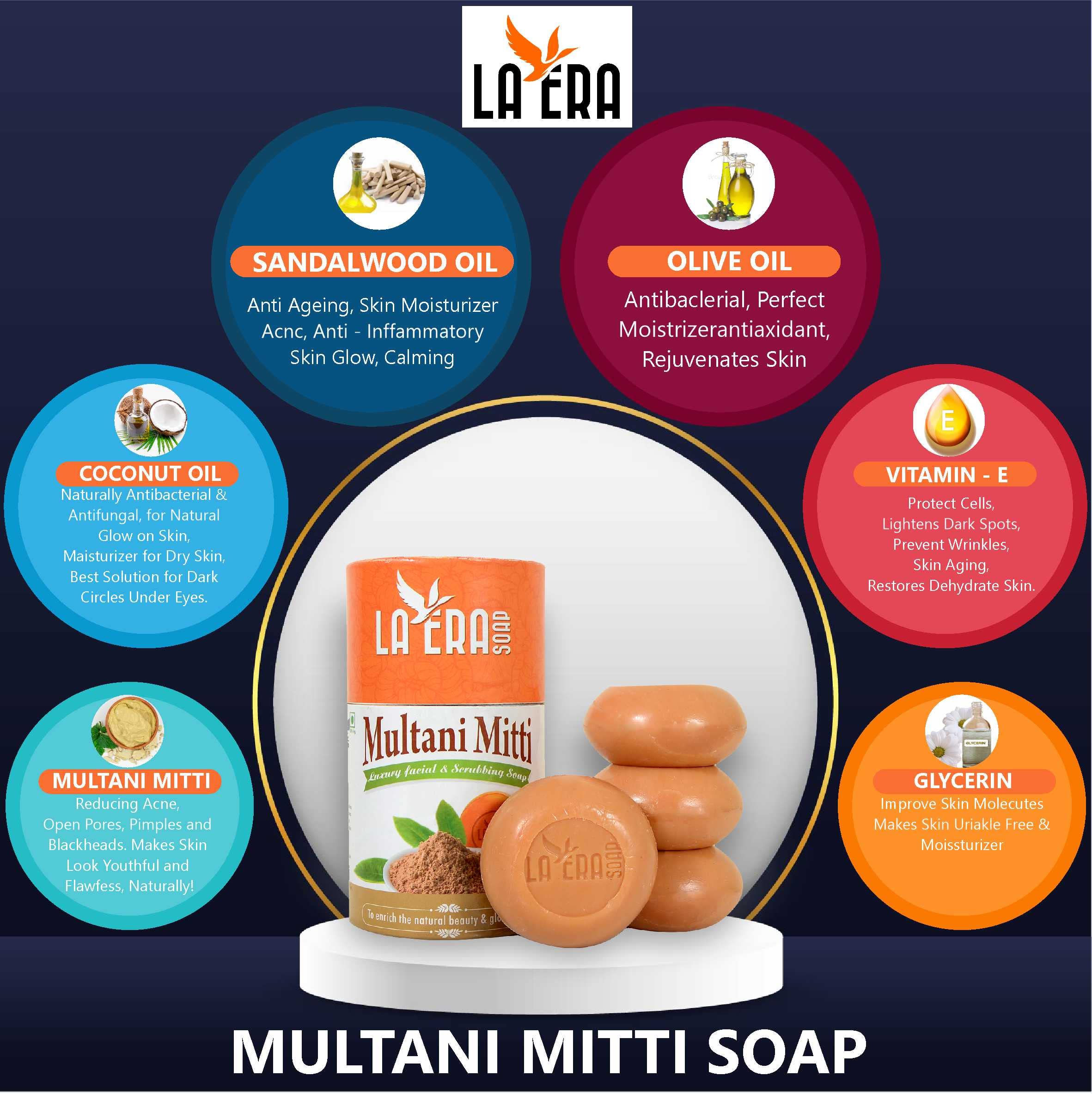 LA ERA Multani Mitti Luxury Facial & Body Scrub Soap (4 x 100g) Pack of 4 - Deep Cleansing & Exfoliating for Glowing Skin | Perfect for Daily Skincare & Spa Treatments