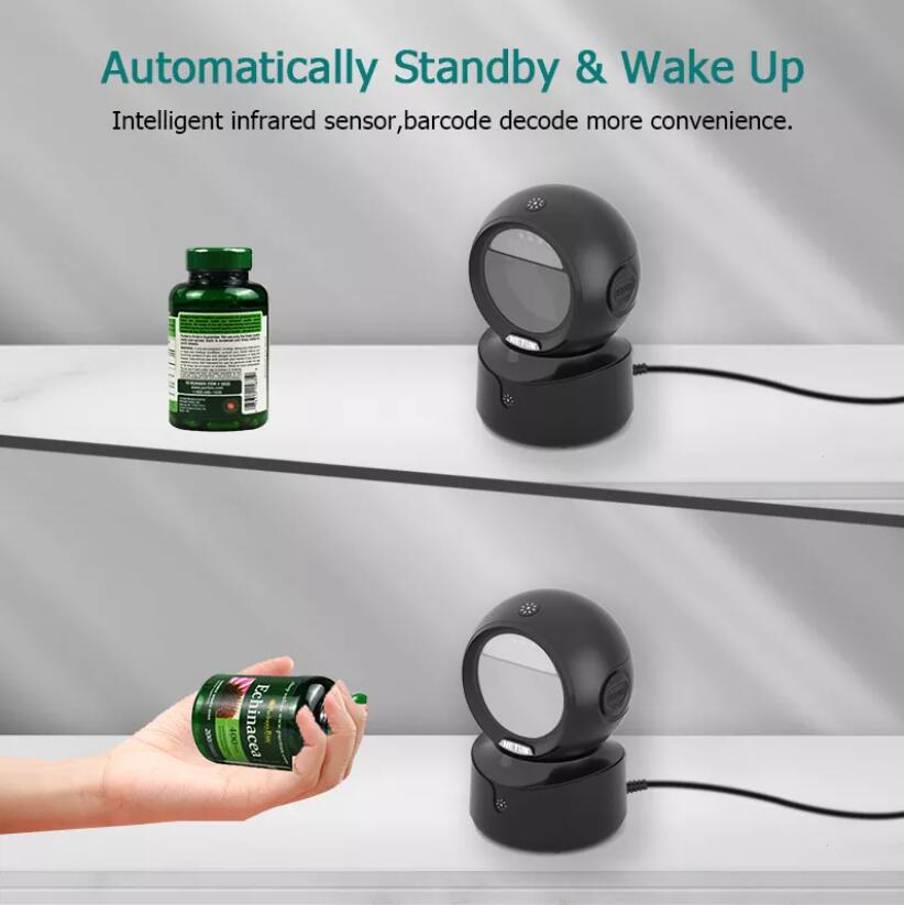 Hands-Free USB Barcode Scanner - A5 Wireless 1D/2D QR Code Reader for Retail, Warehouse & Inventory Management - Perfect for Supermarkets, Libraries and Small Businesses