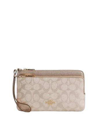 Coach Double Zip Wallet in Signature Canvas - Stylish & Durable Leather Wallet for Women - Perfect for Everyday Use, Travel & Gift Giving
