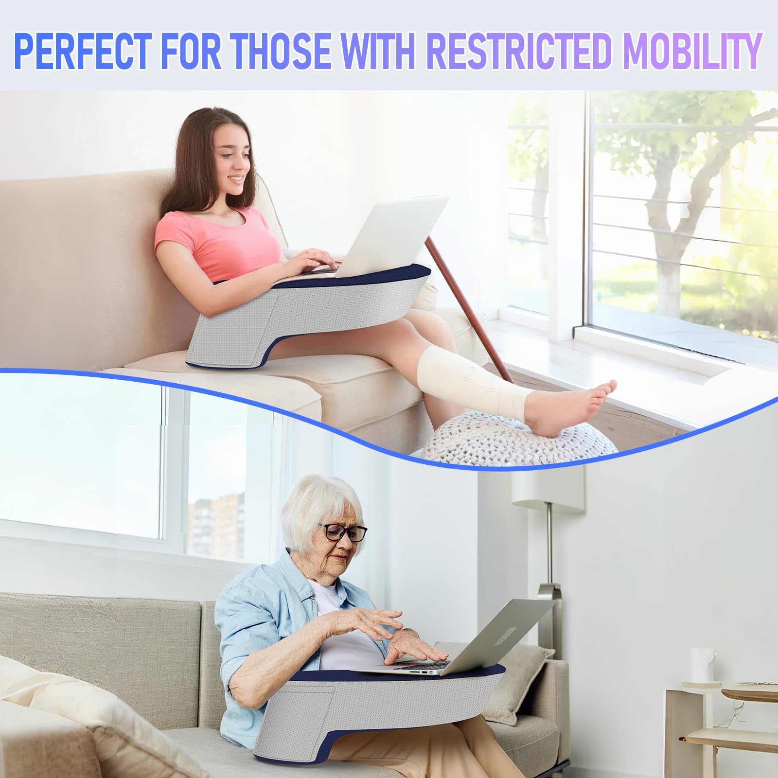 Ergonomic Gaming Pillow & Lap Desk with Foldable Stand - Comfortable Support for Laptop, Tablet & Kindle - Perfect for Gaming, Reading, Working & Bed Use (Medium Size)