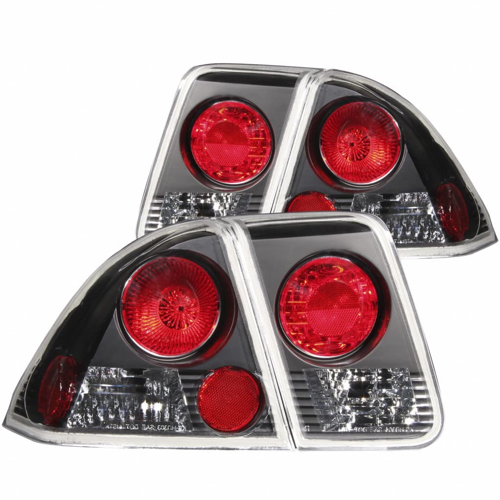 ANZO Black Tail Lights for Honda Civic 2001-2005 Models (221048) - Upgrade Your Ride with Sleek Aftermarket Tail Lights - Perfect for Night Driving & Car Customization