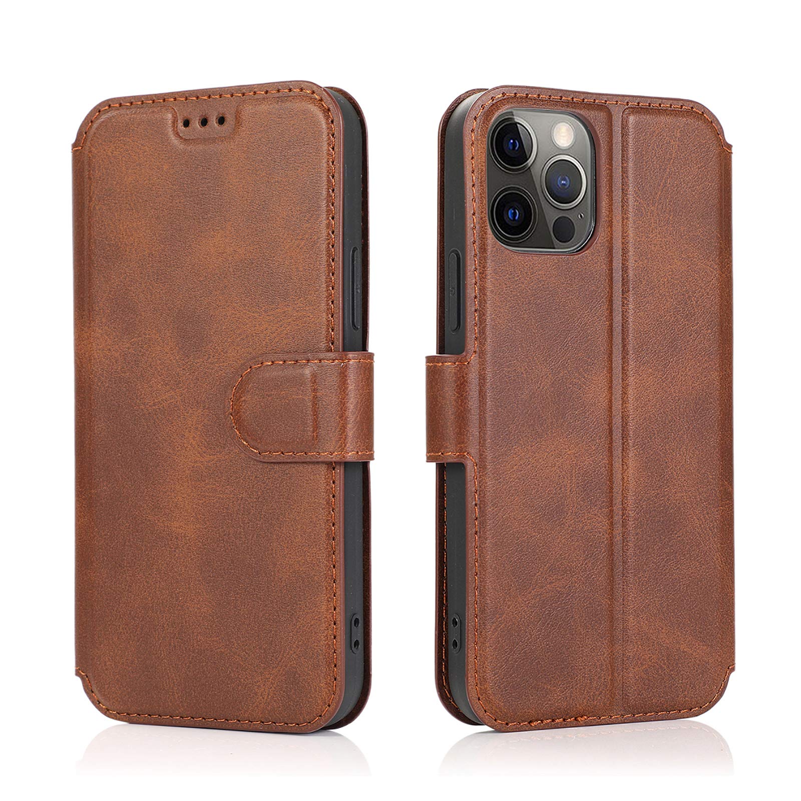 Premium PU Leather iPhone 12 Pro Max Wallet Case with Card Slots & Kickstand - Magnetic Closure Shockproof Flip Cover for 6.7