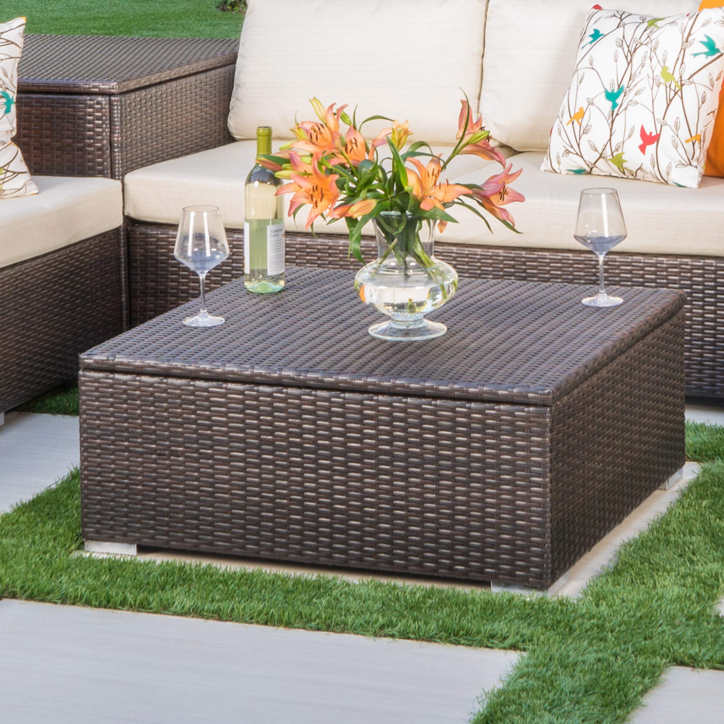 Christopher Knight Home Santa Rosa Outdoor Wicker Coffee Table with Storage - Weather-Resistant Multibrown Rattan Side Table for Patio, Garden, Poolside & Backyard Decor