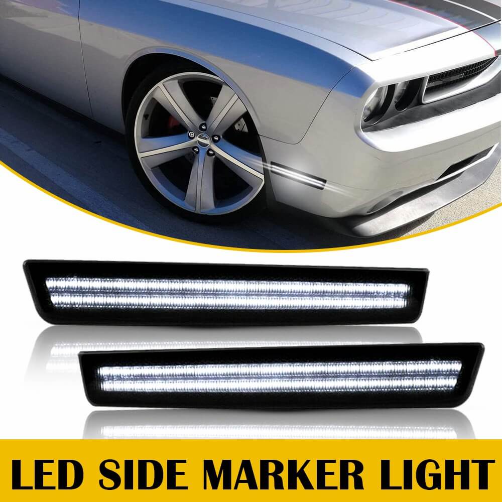 Smoked LED Side Marker Lights for 2015-2022 Dodge Challenger Front & Rear Bumper - Upgrade Your Ride with Stylish Nighttime Visibility (Perfect for Night Driving & Car Shows)