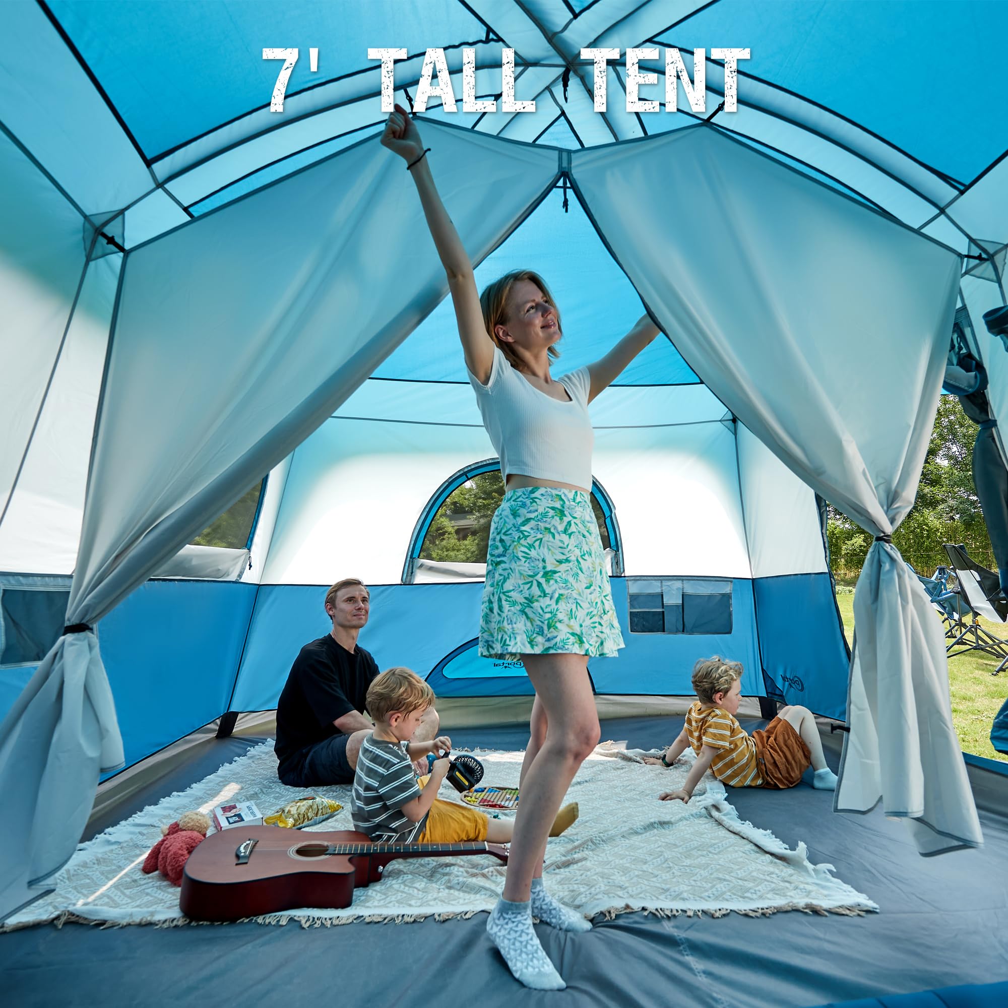 6/8/10 Person Family Camping Tent with Porch - Spacious Waterproof Large Tent with High Ceiling & Ventilation for Outdoor Adventures, Backyard Camping & Family Gatherings