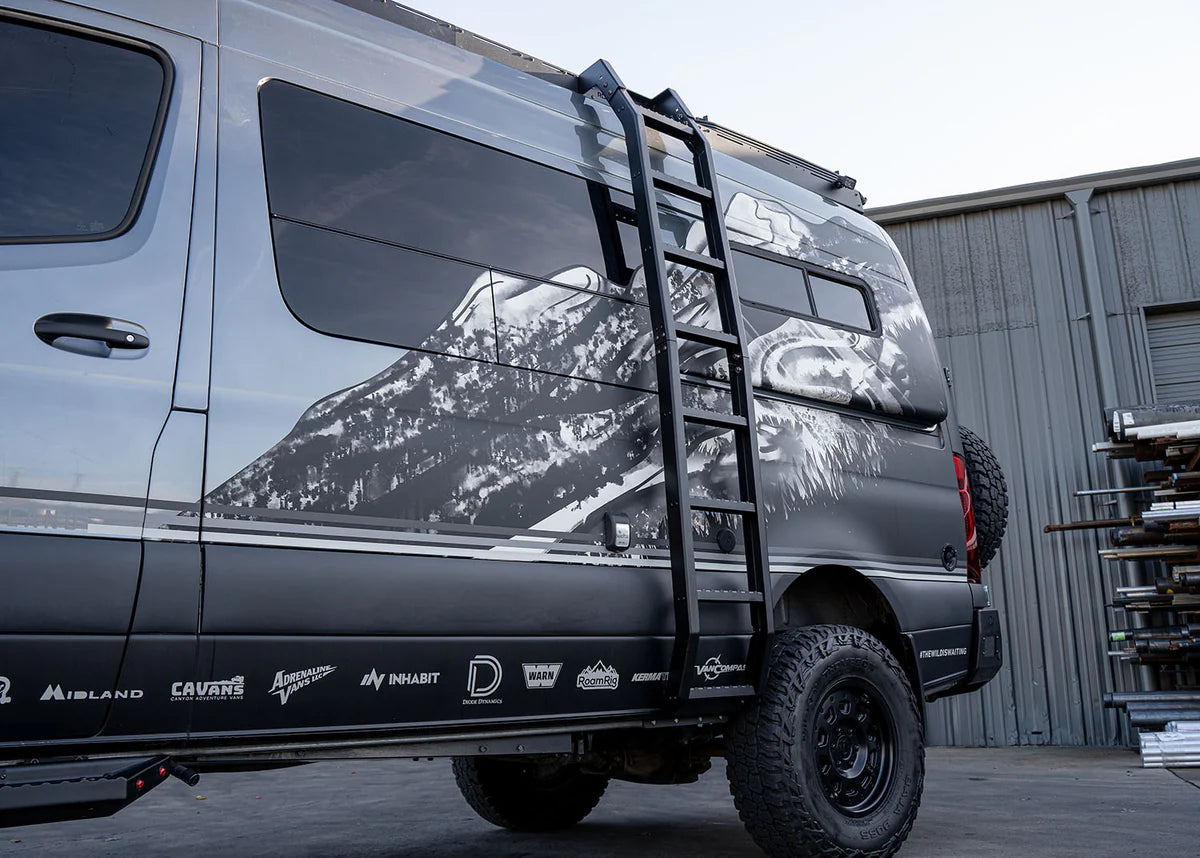 ROAMBUILT Flatpack Side Ladder for 2007-2023 Mercedes Sprinter Vans | Heavy Duty Aluminum Roof Rack Accessory | Perfect for Camping, Off-Road Adventures & Van Life