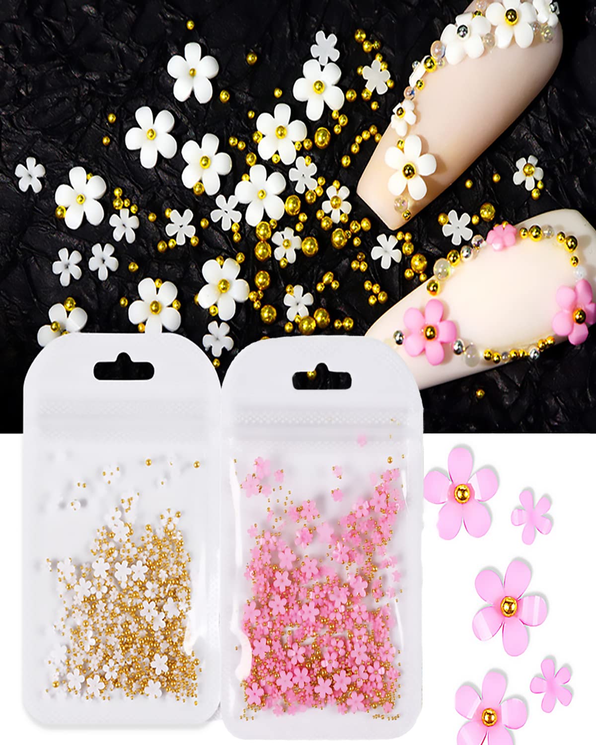 Acrylic Nail Charms - DIY Nail Art Supplies Kit with Resin Camellia & Mermaid Drill Steel Ball Decorations (2 Bags) - Perfect for Salon, Home Manicures & Nail Art Creations