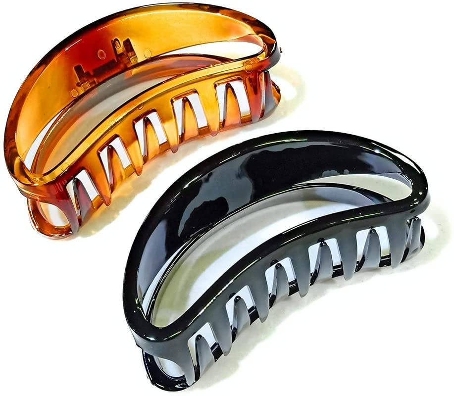 Stylish Acrylic Butterfly Hair Claw Clip Set (2 Pc) - Trendy D-Shape Hair Clutcher for Women & Girls - Brown & Black Korean Hair Accessory - Perfect for Ponytails, Buns & Everyday Hairstyles