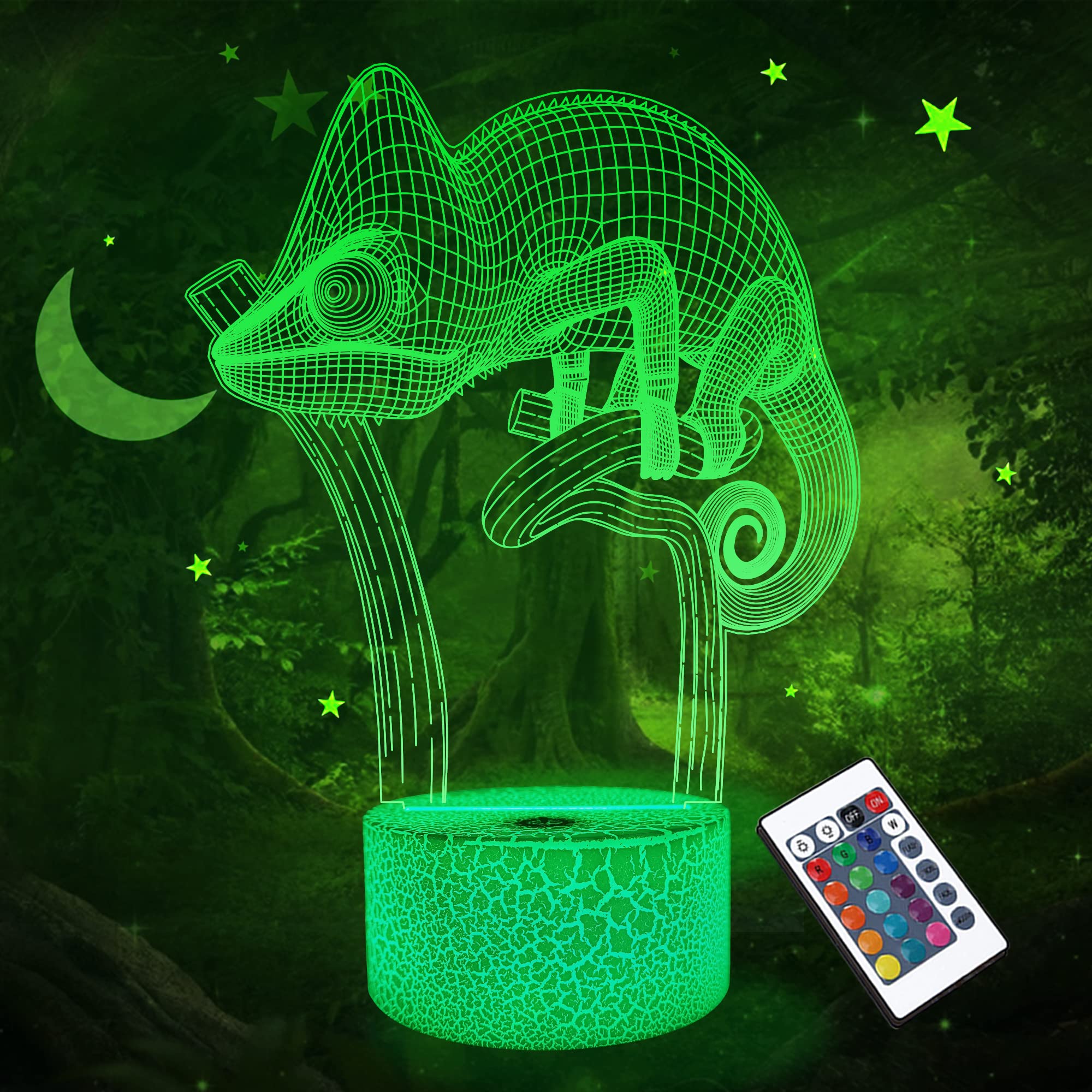 FULLOSON 3D Chameleon Night Light - LED Lizard Projection Lamp for Kids Room, Nursery, Home Decor | 16 Color Changing with Remote Control | Perfect for Christmas, Birthday Gifts, Baby Showers & Bedtime Comfort