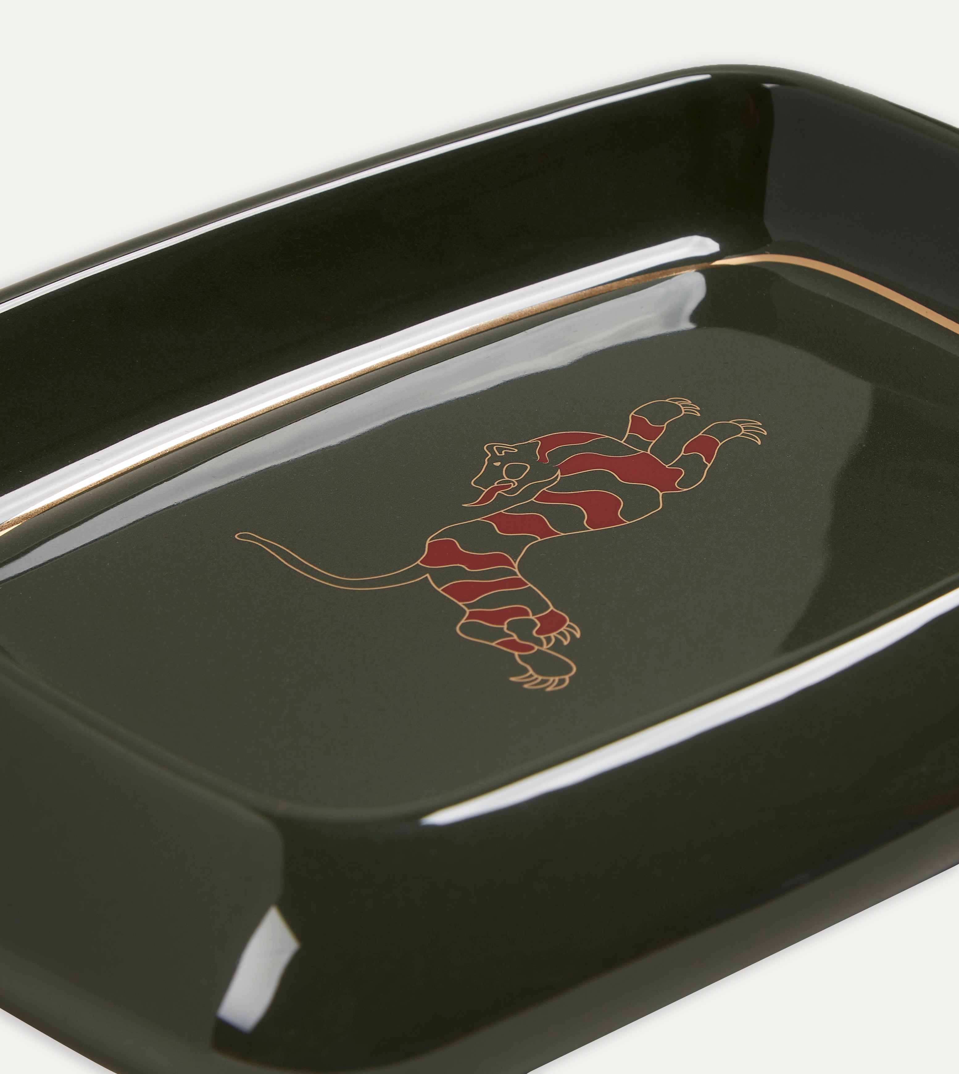 Green Mughal Tiger Vide Poche - Elegant Decorative Tray for Home & Office | Perfect for Jewelry, Keys, and Coins