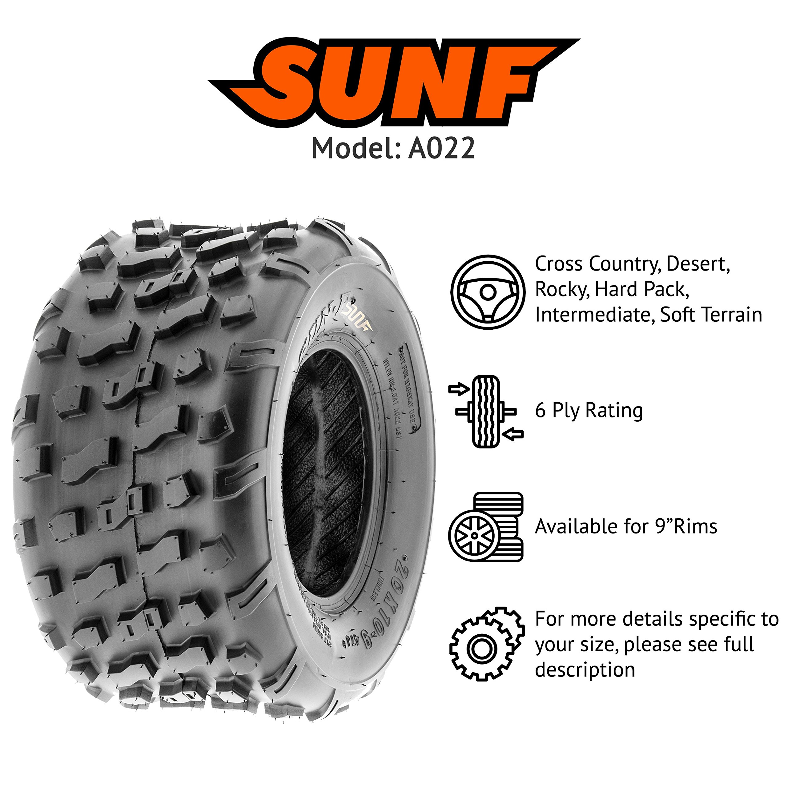 SunF 20x10-9 ATV UTV Knobby Tires - Set of 4 for Go Karts, Golf Carts & Lawn Mowers | All-Terrain 4-Ply A022 Tires for Off-Road, Farm & Yard Work