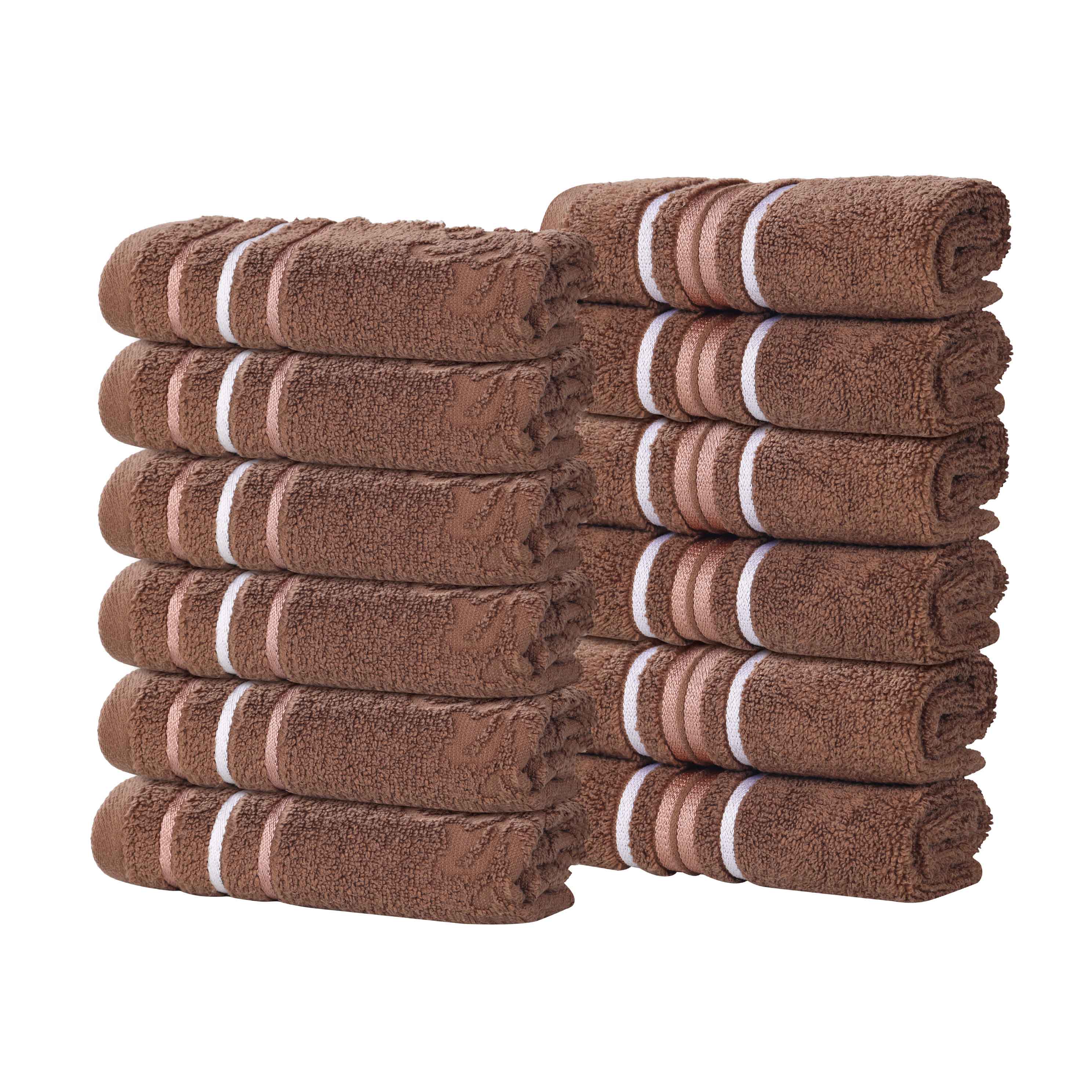 Premium 12-Pack Sadie Zero Twist Cotton Face Towels - Solid & Jacquard Floral Designs | Ultra Soft Bath & Hand Towels for Spa, Gym, Travel & Home Use