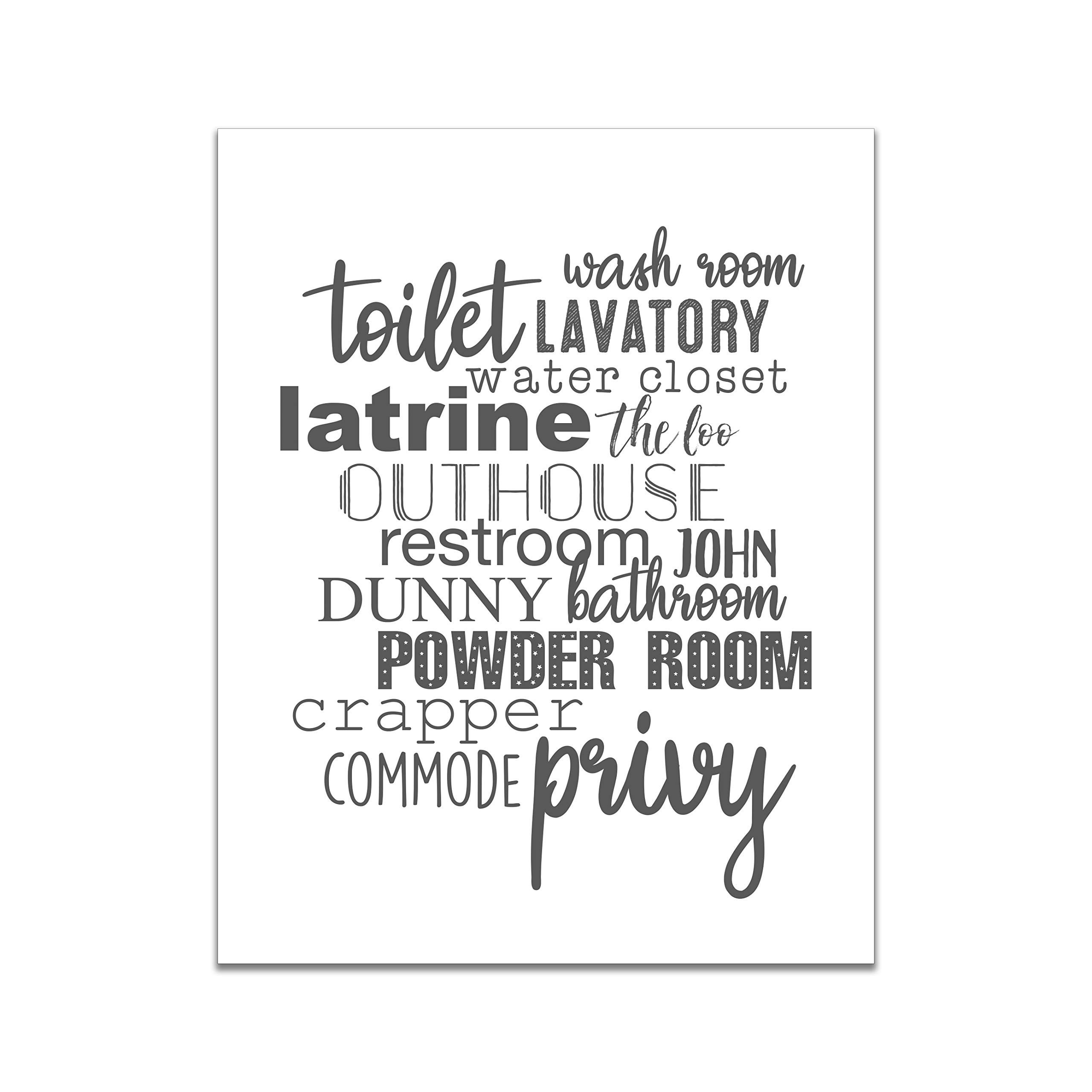Funny Bathroom Sign - Toilet Bathroom Names Unframed 11x14 Art Print - Perfect for Home Decor, Housewarming Gift & Bathroom Wall Art