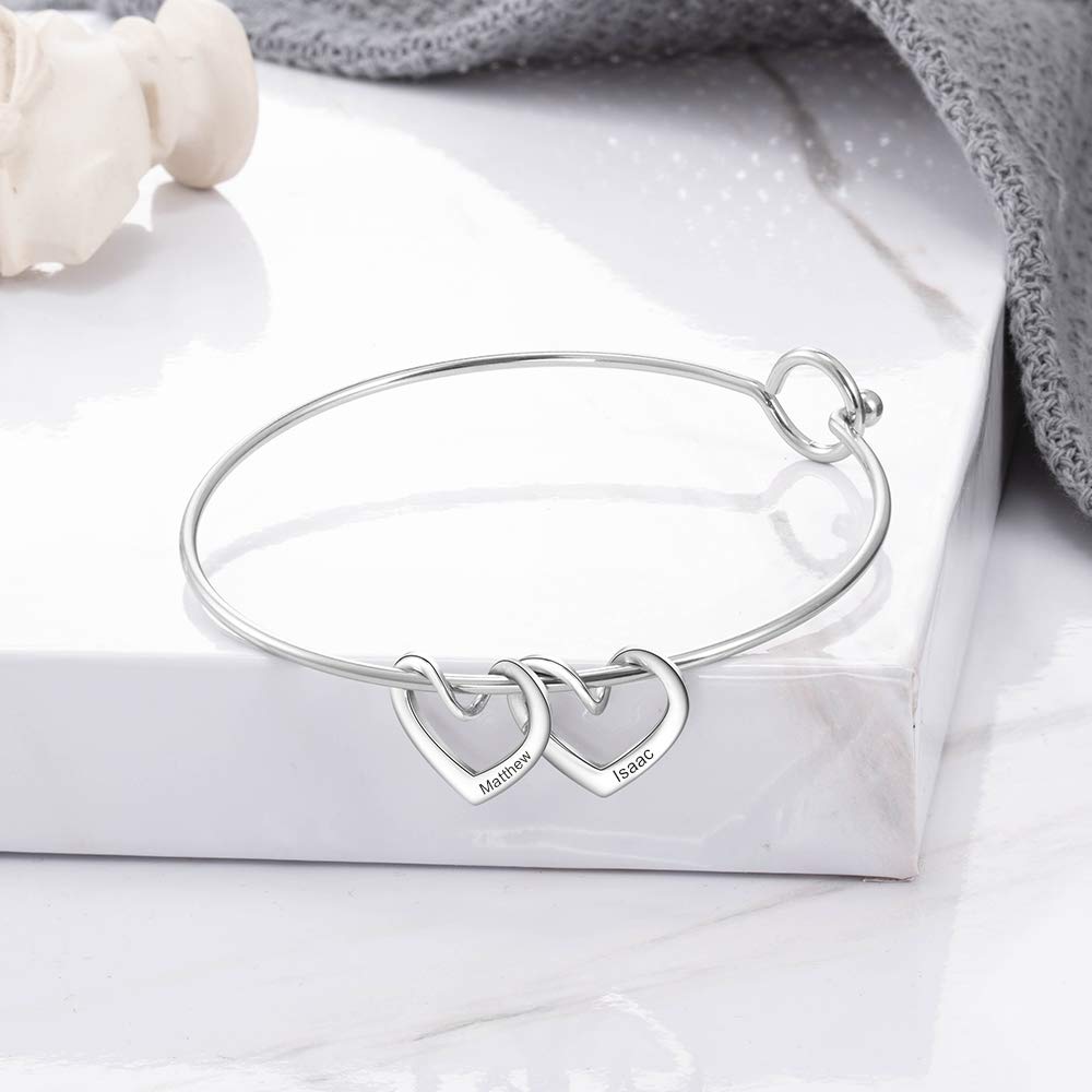 Personalized Name Initial Bracelet for Women - Custom Heart Charm Silver & Gold Bangle Jewelry Gift for Christmas, Anniversary, Birthday, and Special Occasions