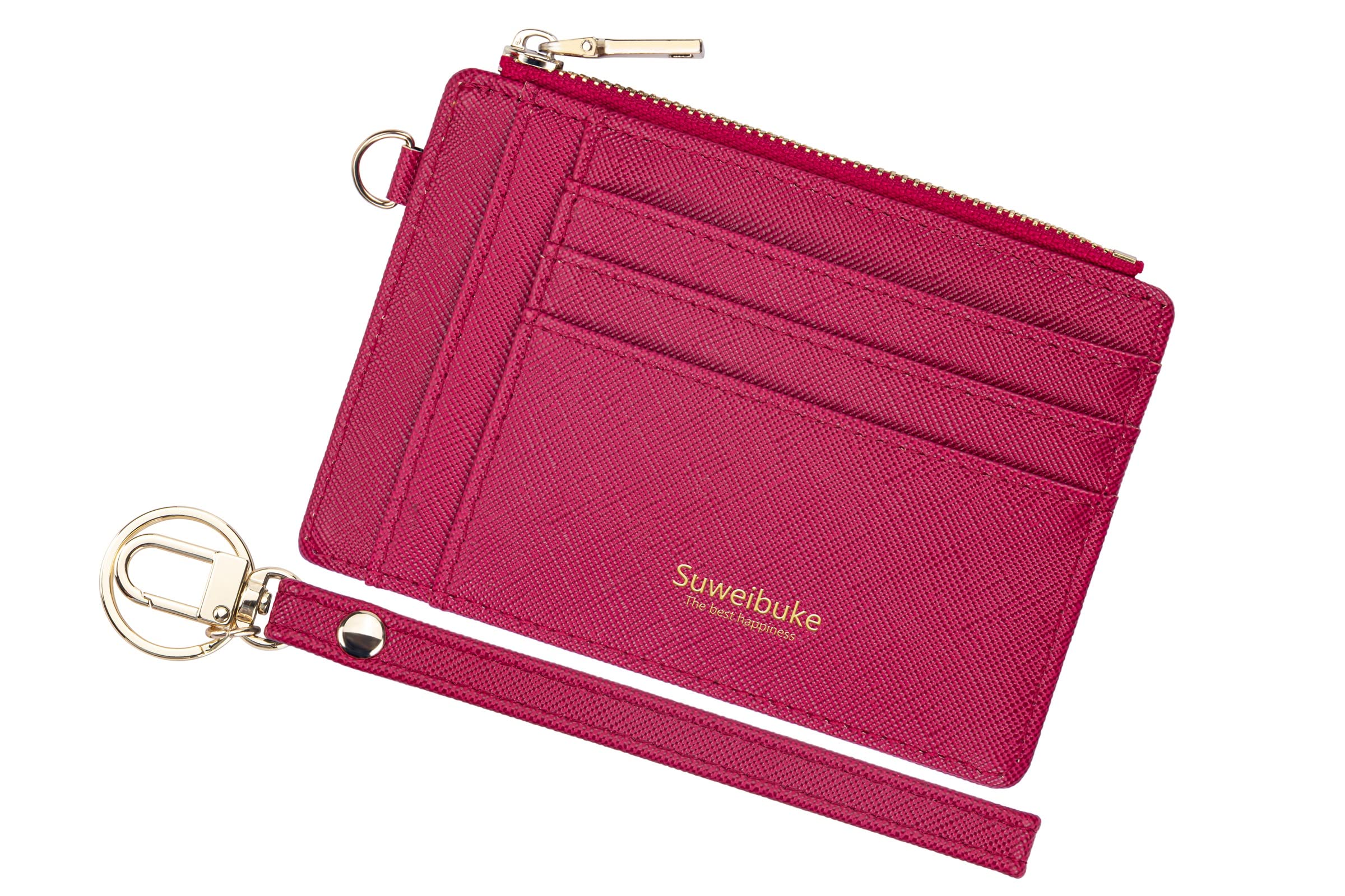 Wikavanli Women's Slim RFID Blocking Leather Wallet - Credit Card Holder Wristlet with Keychain, Zip ID Case & Coin Purse (Rose Red) | Perfect for Travel, Shopping & Everyday Use