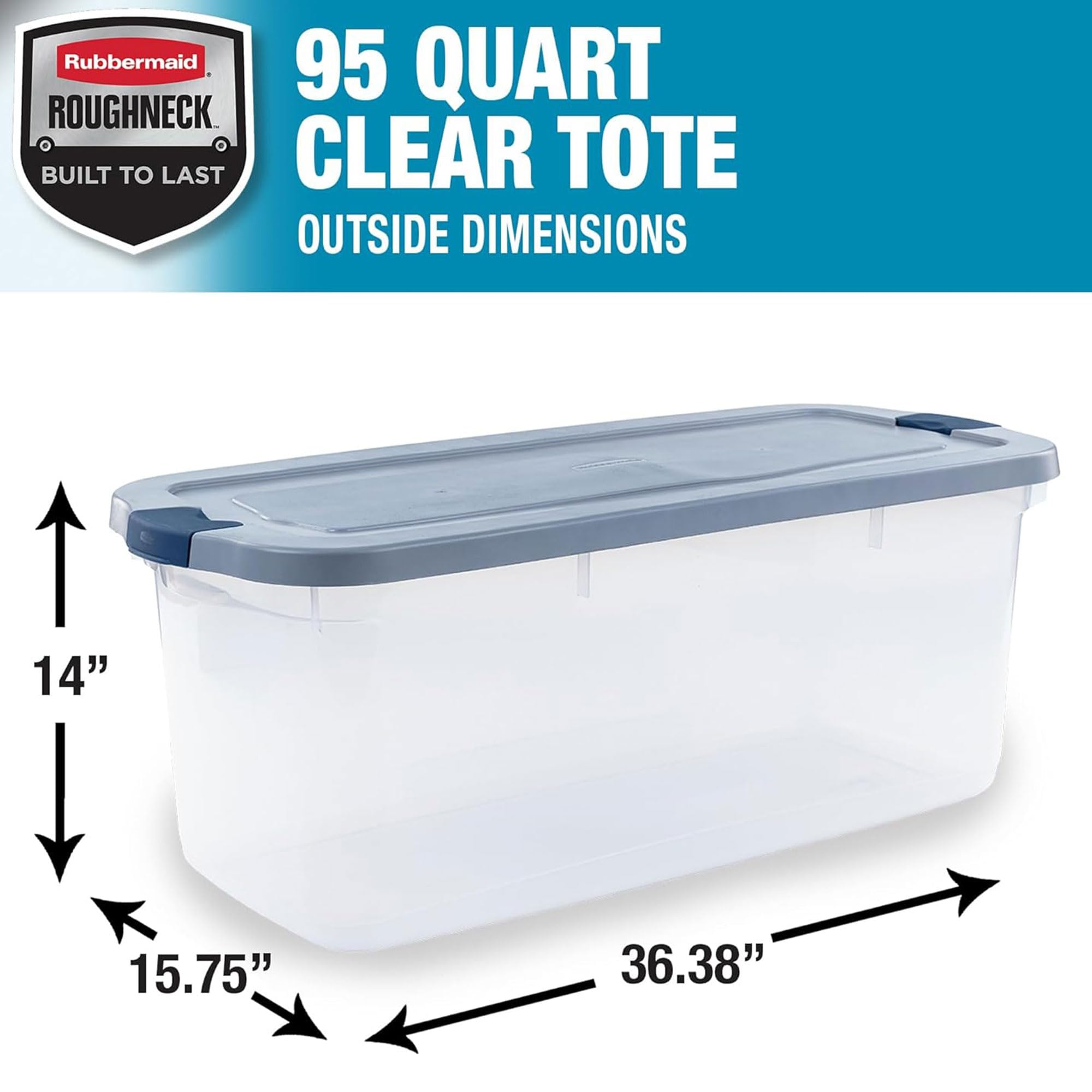 Rubbermaid 1785786 Clear 95-Quart Roughneck Storage Tote Boxes, 4-Pack - Durable Plastic Bins for Home Organization, Garage Storage & Moving Supplies