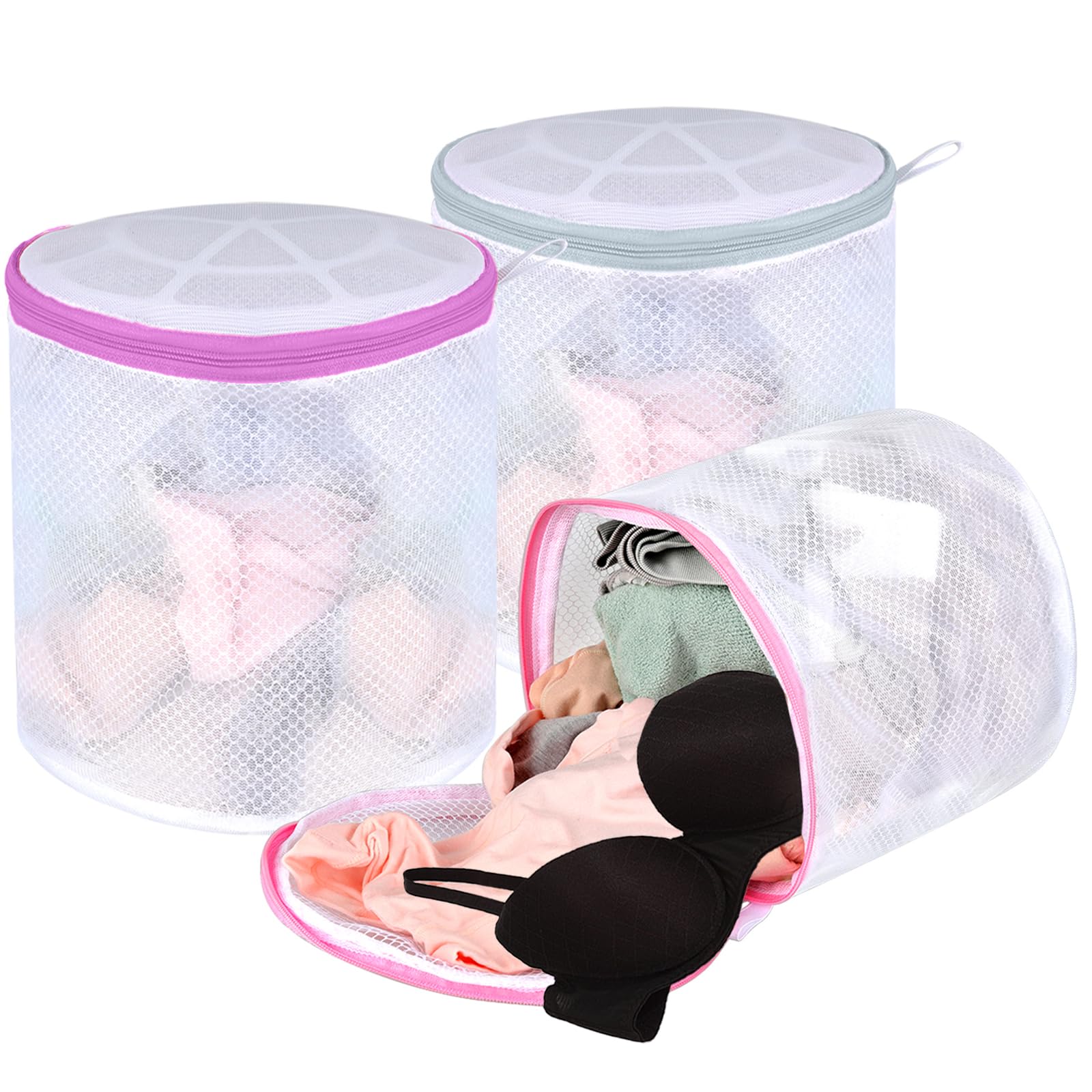 Mesh Bra Bags for Laundry - 3 Pack Delicate Wash Bags for Bras, Socks & Underwear - Machine Washable Lingerie Protector for Gentle Cycle - Perfect for Travel, Gym & Home Laundry Care