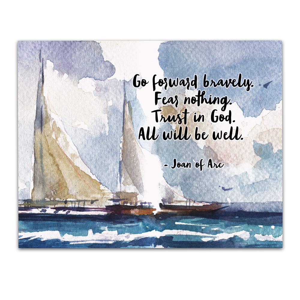 Joan of Arc Quotes Wall Art - Christian Bible Verse Decor, 11x14 Inspirational Poster Print, Religious Home & Office Wall Decor, Perfect Gift for Women, Family & Friends - Ideal for Living Room, Bedroom, Church & Birthday Celebrations (Sailing Boats Design)