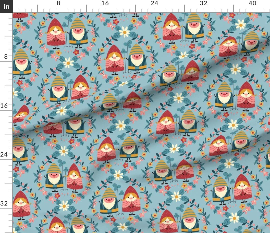 Gnomes Garden Bloom Teal Fantasy Spring Blossom Printed Cotton Fabric - Fat Quarter for Sewing, Quilting, Apparel & Home Decor | Perfect for DIY Crafts, Pillows & Spring-Themed Projects