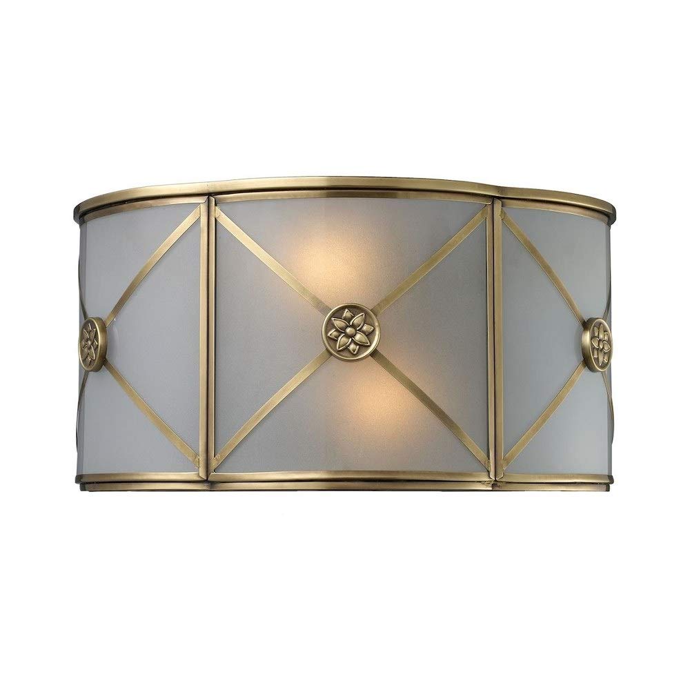 2-Light Brushed Brass Wall Sconce with White Glass Panels - Art Deco Style Metal & Glass Fixture for Bedroom, Hallway & Living Room Lighting
