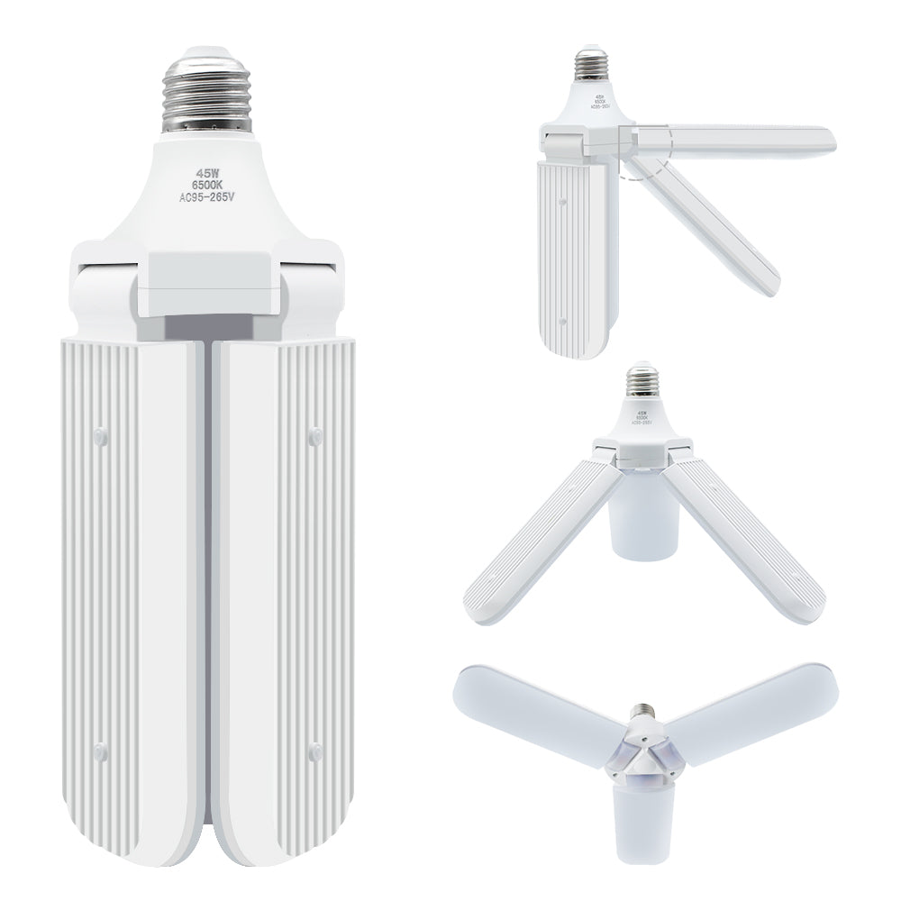 45W Adjustable LED Garage Ceiling Light - 4500LM 6500K Daylight White - 400W Equivalent - CRI80+ - E26/E27 Base - Perfect for Workshops, Basements & Storage Areas