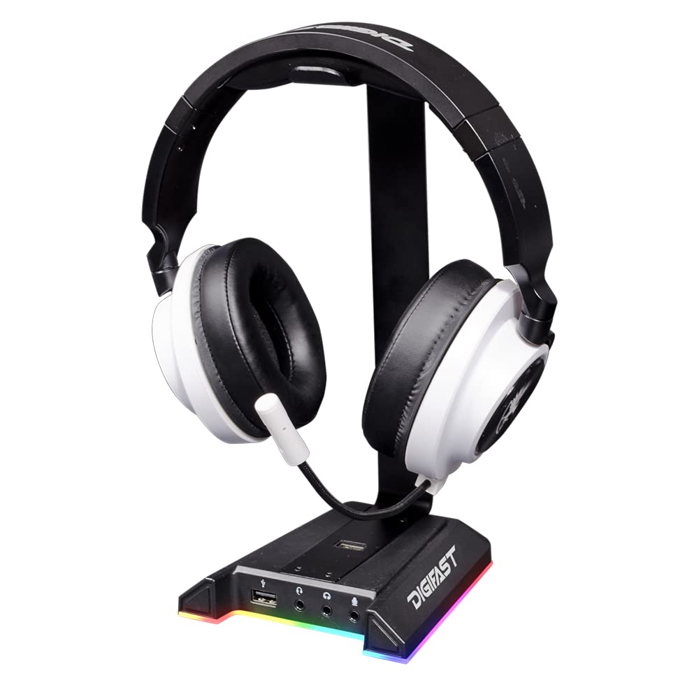 Atlas RGB Gaming Headset Stand with 2 USB Ports, Anti-Slip Base & 7 Color LED Modes - Perfect for PC, PS5, Xbox Setup & Streamer Battlestation