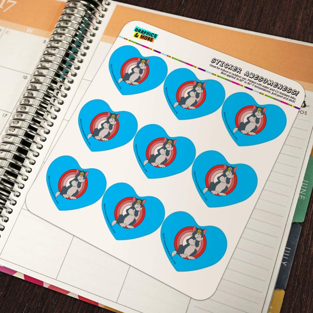Tom and Jerry Heart-Shaped Planner Stickers - Cute Cartoon Character Scrapbook Decals for DIY Journals, Calendars, and Craft Projects - Perfect for School Supplies, Bullet Journaling, and Gift Wrapping