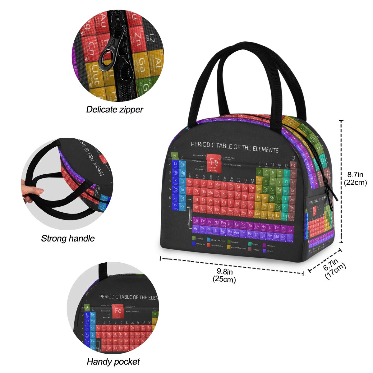 Blueangle Insulated Lunch Bag for Women & Men - Water-Resistant Thermal Lunch Tote with Periodic Table Design - Perfect for Work, School, Picnics & Outdoor Activities