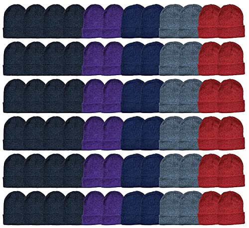 48 Packs Adult Assorted Solid Beanies
