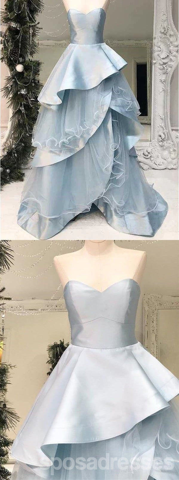 Elegant Blue A-Line Strapless Maxi Long Party Prom Dresses for Women - Formal Evening Gowns for Homecoming, Wedding, Ball & Special Occasions