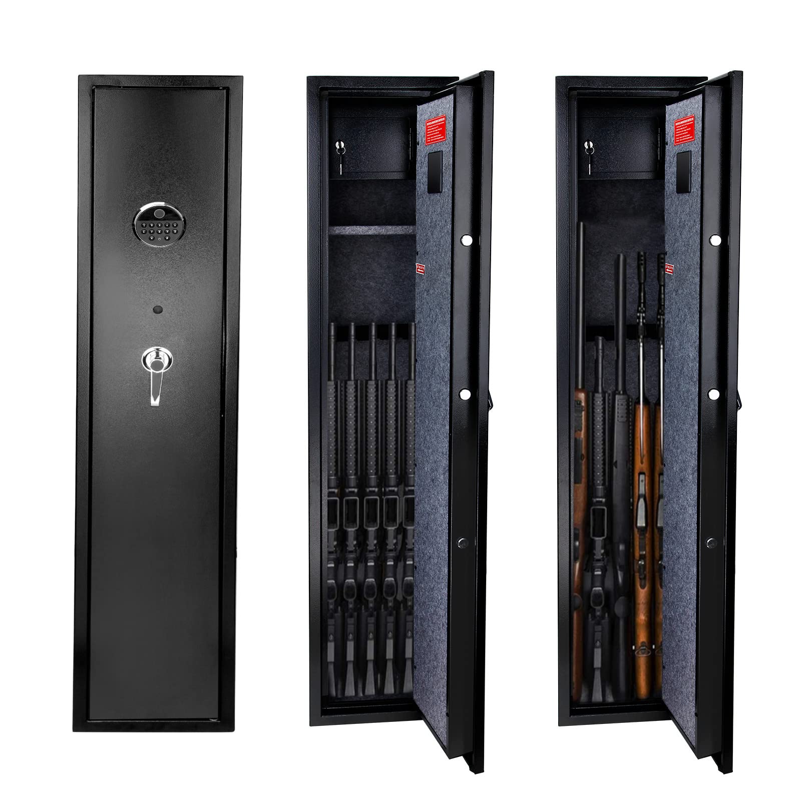 Electronic Rifle Safe - Quick Access 5-Gun Security Cabinet for Rifles & Shotguns with Removable Shelf & Separate Pistol/Ammo Storage | Heavy Duty Metal Gun Safe for Home, Office & Hunting Use