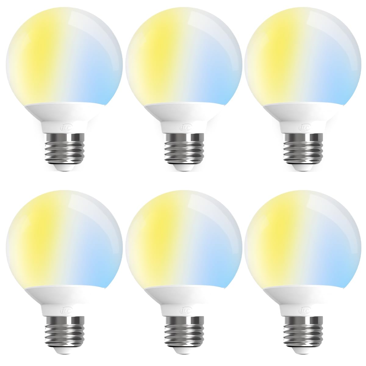 ILC G25 LED Globe Light Bulbs 6W (60W Equivalent) - Dimmable, 2700K-6000K Color Temperature Adjustable, CRI>95+, E26 Base, 120V - Works with Alexa & Echo Devices - Perfect for Vanity Makeup Mirrors, Bathroom Lighting (6 Pack)
