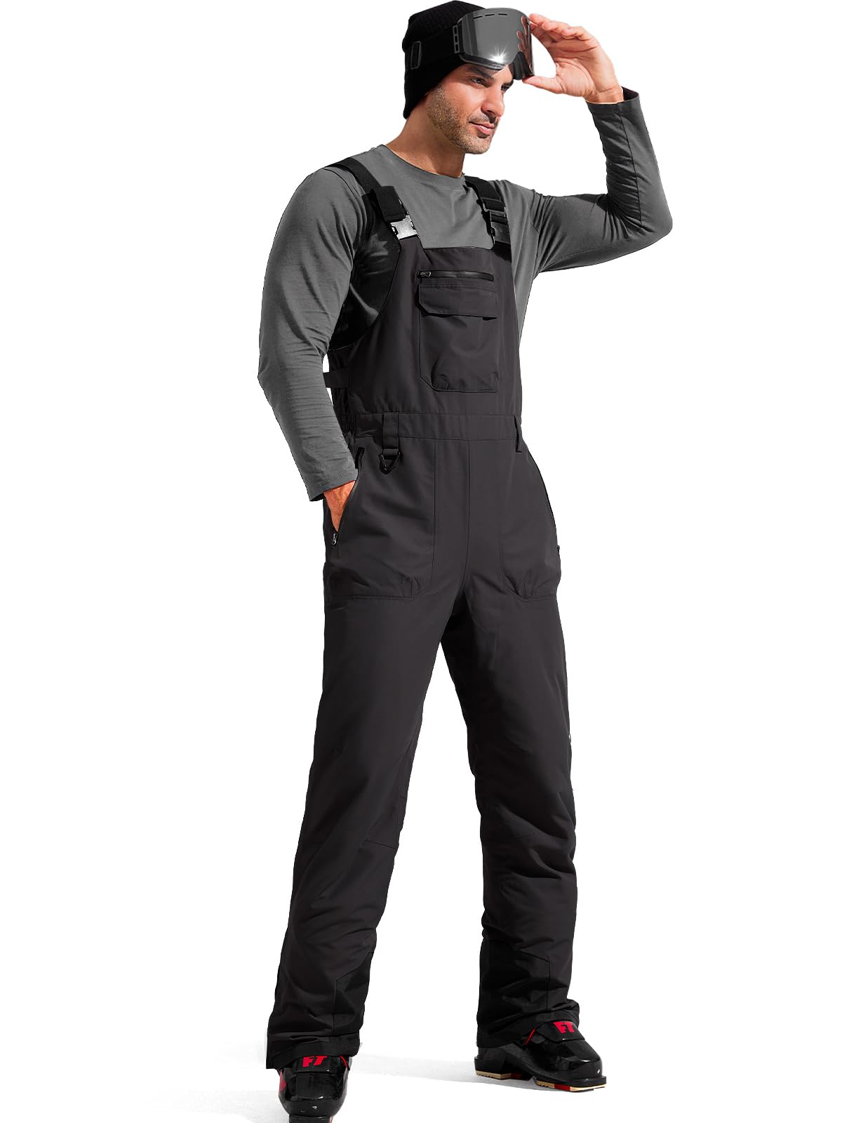 FREE SOLDIER Men's Waterproof Insulated Snow Bib Overalls - Windproof Softshell Ski Pants for Cold Weather | Perfect for Skiing, Snowboarding & Winter Outdoor Activities