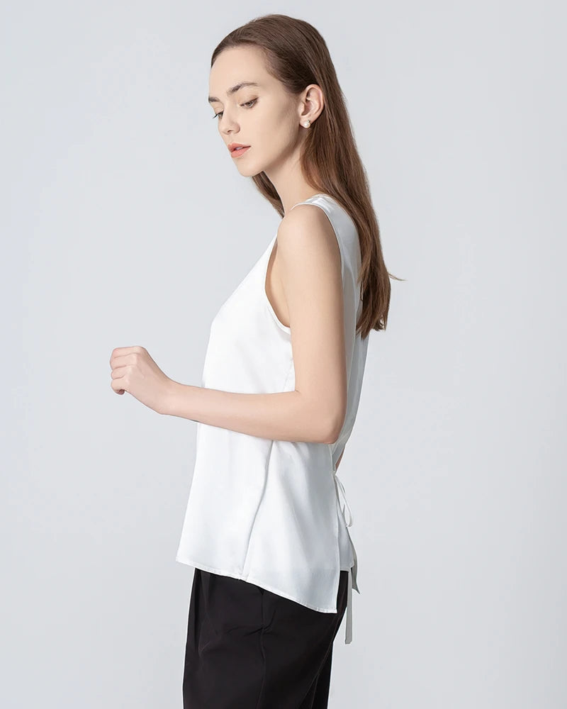 Elegant Sleeveless Lace-Up Silk Blouse for Women | Breathable Summer Top | Perfect for Office Wear, Date Night & Special Occasions
