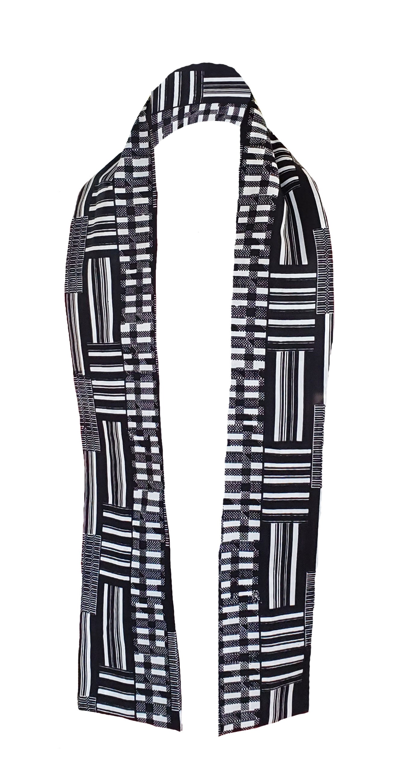 Authentic Black and White Kente African Print Stole Sash - Handwoven Ghanaian Scarf for Weddings, Graduations & Cultural Events